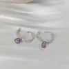 Orecchini a cerchio in argento sterling 925 con cuore viola semplice alla moda per regali di gioielli da donna Commercio all'ingrosso