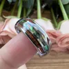 Band Rings Men's Women's 8mm Wedding Bands Tungsten Ring Abalone Shell och Koa Wood Inlay DOBELED POLISHED SHINY COMFORT FIT 231219