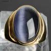 Solitaire Ring 18K guldfärg kvinnor ring rostfritt stål smycken med stora kattögon stenar tarnish fria män tillbehör hanringar hög kvalitetl231220