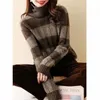 Kadın Sweaters Vintage Uzun Kollu Kadınlar Sıradan Moda Birleştirme Kazak Yurtdışım Sonbahar/Kış Gevşek Külçeler Giysileri