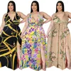 Robes de soirée 5XL grande taille femmes vêtements Maxi robe en gros Slip fleurs imprimer col en V ceinture élégante pleine longueur été goutte