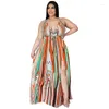 Party Dresses 5XL Plus Size Women Clothing Maxi Dress Wholesale Slip Flowers Print V Neck Belt Elegant Full Length Summer Drop