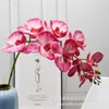 Flores decorativas com padrão de 9 cabeças Phalaenopsis Simulação Flor Decoração de casa Silicone Algodão Sinta Grande Orquídea