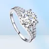 Yhamni Real Solid Silver Wedding Ournings for Women Inlay Sona 2 Carat Cz Diamond Pierdzieżę zaręczynową 925 Srebrna biżuteria J22100355