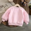 Pullover Girls Sweatshirt Lace Flower Sweater For Kids 2023 Spring Autumn Flower Embroidery Baby Tops Children's Clothes Korean StyleL231215