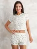 Survêtements pour femmes Mode Femmes 2 pièces Lounge Set Pyjama à manches courtes Crewneck Floral Tops Shorts Ensembles de vêtements de nuit S M L