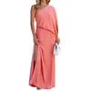 Casual Dresses Girls Summer Blue Long Slit Dress Sexy Elegant Party Wear Slanted Neck Off Shoulder Light Loose Pink Outfits