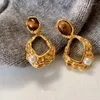 Orecchini pendenti Colore Maillard Occhio di tigre naturale Pietra lavica Texture Elegante geometria retrò marrone Eardrop