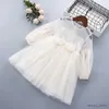 Girl's Dresses 2-10 Years High Quality Spring Autumn Bow Lace Floral Draped Ruched Kid Children Clothing Girl Party Birthday Princess Dress