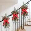 Decorative Flowers Christmas Wreath With Pinecones Bowknot For Front Door Stair Decoration Holiday