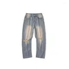 Jeans da uomo American Street Hip-hop Strappati Gamba dritta Pantaloni larghi a vita media a vita media Pantaloni alla moda Casual in cotone