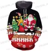 Herrtröjor tröjor 3D Santa Claus Print Hoodies för män Jul huva tröja Fashion Autumn Winter Men kläder överdimensionerade långärmad tröja T231220