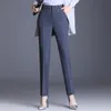 Capris 2021 New Autumn Straight Casual Commuter High Waist Pocket Ladies Suit Pantsファッションスリムボタン純粋な色シンプルな女性パンツ