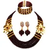 Conjunto de collar y pendientes con cuentas africanas marrones, joyería para mujer, regalos de disfraces con cuentas de cristal 5LDH02