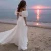 Zwei Stücke Einfache Strandhochzeitskleid Für Frauen 2024 Laternenärmel Chiffon Braut Sommerkleid Hoher Schlitz Vestido De Novia