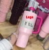 US-LAGER 1:1 gleiche Camelia Pink Gradient H2.0 40oz Edelstahl-Becherbecher mit Silikongriffdeckel Strohhalm Reise-Autobecher Halten Sie kalte Wasserflaschen GG1226 getrunken