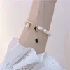 Charme pulseiras natural água doce branco oval pérola grânulos para mulheres menina verde quadrado pingente pulseira jóias brazalete