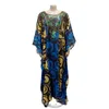 Ethnic Clothing Summer African Women 3/4 Sleeve Polyester Printing Sequined Long Dress Maxi Clothes Dresses For