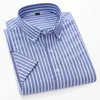 Men's Casual Shirts Summer High Quality Men Cotton Short Sleeve Dress For Male Slim Social Business Blouse Stripe Oxford Shirt