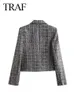 TRAF 2023 Vrouwelijke Chic Blazer Jassen Plaid Kraagvorm Lange Mouwen Double Breasted Vrouw Mode Herfst Slanke 231220