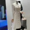 Vestidos casuais 2023 primavera e outono estilo coreano de mangas compridas vestido de renda gola a-linha de comprimento médio branco para mulheres