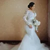 Plus Size Arabo Aso Ebi Abiti da sposa a sirena in pizzo Sheer maniche lunghe Appliques Tulle increspato Abiti da sposa lunghi da sposa Robe de maraige BC16938