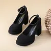 Green Thick High Hools Pump Mary Jane Shoes Elegant Buckle Strap Office Career Party Dress Shoe Autumn 231220