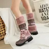 ブーツMujer Women Boot Winter Heel Heel Cotton Bootsウールボールトールブーツウォームスノーブーツナショナルナイトブーツ231219