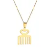 Pendant Necklaces Stainless Steel African Adinkra Symbol DUAFE Wooden Necklace Beauty Hygiene Comb Jewelry
