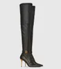 Vinter lyxig bal Main Raven Women Boots Point-Toe Knee-High Over-Knee Boot Calf Leather Boasties Lady Perfect Walking EU35-43