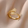 Кольца Циркон Двойная Звезда Для Женщин Позолоченные Нержавеющая Сталь Открытие Звезды Кольцо На Палец Свадьба Эстетические Ювелирные Изделия Подарок 231219