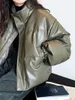 Winter nieuw bruin PU-leren jack, donsjack, designgevoel voor dames, donsjack voor bovenkleding van Instagram blogger