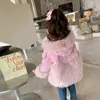 Plush Jacket for Girls Winter Fashion Pink Shiny Kids Fur Coat Hooded Outerwear Warm Glove Childrens Snowsuit CH198 231220