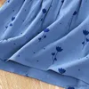 Mädchenkleider Herbst neue Kleidung Kinder Mädchen 2-4 Jahre blau gedruckte runde Hals langärmelige Kleid für Mädchen lässig losen Baumwollboutique Kleid