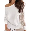 Женские блузки, женская модная рубашка, полиэстеровая блузка, цветочная вышивка, кружево в стиле пэчворк, на одно плечо, элегантная, с длинным рукавом, мягкая