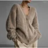 Frauenjacken Herbst gegen Nacken Mohair -Strickjacken Frauen LOSSEN SOLID LANGELEVE WARM PLUSCH SWEATER MASTE LADE WINTER CHIL WEIMITÄT