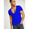 Men's T Shirts European And American Plus Size Fitness Sports Running Short-Sleeved 100 Cotton Sexy Deep V-neck T-shirt Summer