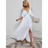 Feestjurken Elegante avondjurk voor dames Sexy diepe V chiffon lang vrouwelijk mode casual off-shoulder split chic gewaad