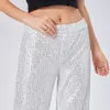 Pantalon à paillettes scintillantes pour femmes, jambe large, élastique, taille haute, droit, pour soirée de danse brillante, Clubwear, 231220