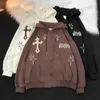 Men's Hoodies Sweatshirts Ins Cross Flames Embroidered Y2K Zipper Women's Hoodies Sweatshirt Loose Oversized Harajuk High Street Streetwear T231220