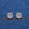 Stud Real Moissanite Earrings 14K White Gold Plated Sterling Silver 4 Prong Diamond Earring For Women Men Ear 1ct 2ct 4ctStudStudS306A