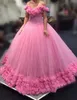 Pink Ball Gowns Quinceanera Dresses Off Shoulder Hand Made Flowers Long Sweet Sixteen Party Formal Wears Gowns for Juniors Prom