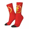 Mulheres meias logotipo flash vermelho novidade meias femininas quentes macio esportes ao ar livre inverno personalizado anti deslizamento