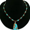 Ожерелья с подвесками, 1 шт., модное регенерированное бирюзовое с бронзой ожерелье из бисера 6-8 мм, четырехугольное ожерелье для женщин и мужчин, повседневное ношение