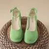 Green Thick High Hools Pump Mary Jane Shoes Elegant Buckle Strap Office Career Party Dress Shoe Autumn 231220