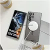 Mobiele telefoon hoesjes S24 Magneet Draadloos opladen Voor S23 Fe S22 Tra Plus S21 Metallic Verf Olie Zacht TPU Helder Cameralensbeschermer Fi Dh4Eg