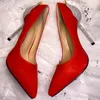 Luxury Crystal Bract High Heel Shoe Red Suede Pointed Toe Stiletto Pumps Slip on Shallow Wedding 231220