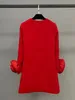 Robe femme marque de mode européenne décoration de fleurs rouges mini robe à manches longues