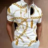 T-shirts pour hommes Slim Fit Revers 3D Imprimé Zipper Top Fit Print