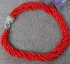 Correntes jóias moda 8 fios vermelho redondo coral contas colar com zircão leopardo / chita fecho